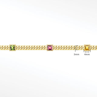 Multi Sapphire Princess Cuban 3mm chain in Solid 14K Yellow Gold, sample reference image 1