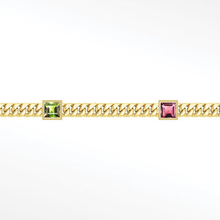Multi Sapphire Princess Cuban 3mm chain in Solid 14K Yellow Gold, sample reference image 2