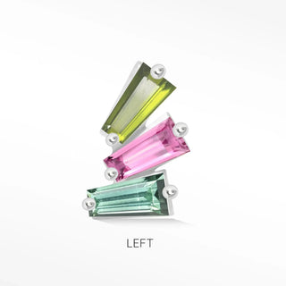 Natural multi tourmaline flat back earring baguette 14k white - 14k gold / left