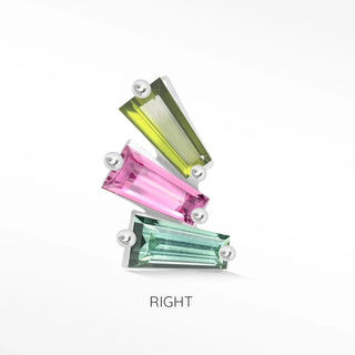 Natural multi tourmaline flat back earring baguette 14k white - 14k gold / right