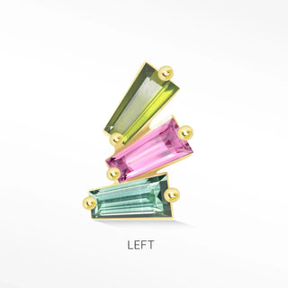 Natural multi tourmaline flat back earring baguette 14k yellow - 14k gold / left