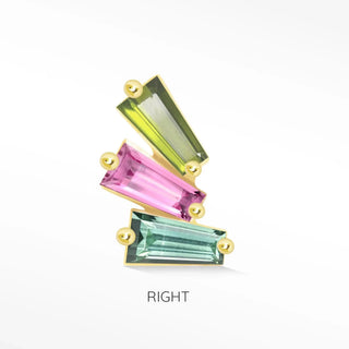 Natural multi tourmaline flat back earring baguette 14k yellow - 14k gold / right