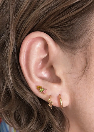 Flat back earrings baguette multi tourmaline 14k yellow