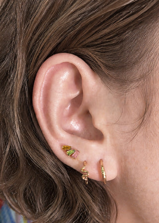 Flat back earrings baguette multi tourmaline 14k yellow