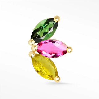 Natural multi tourmaline flat back earring large baby lotus 14k yellow - 14k gold