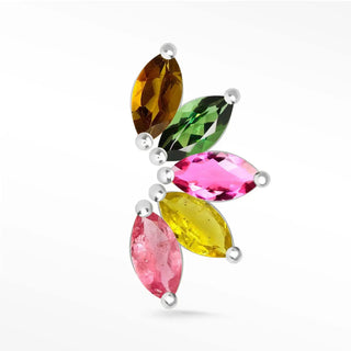 Natural multi tourmaline flat back earring large lotus 14k white - 14k gold