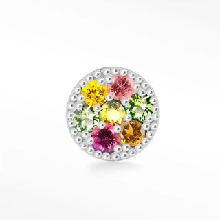 Natural multi tourmaline flat back earring round 6mm 14k white - 14k gold