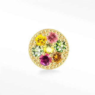 Natural multi tourmaline flat back earring round 6mm 14k yellow - 14k gold