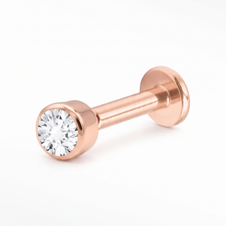 Flat Back Earrings Threadless Diamond 14k Rose Gold Solitaire Bezel | Wynning Stud