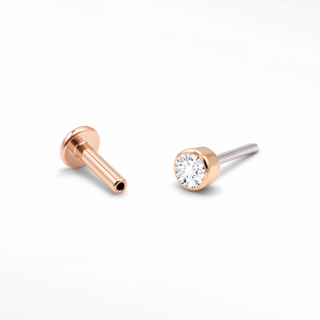 Flat Back Earrings Threadless Diamond 14k Rose Gold Solitaire Bezel | Wynning Stud