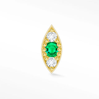 Nap earrings emerald 14k yellow featuring a vibrant emerald center stone flanked by diamonds in gold with evil eye accents