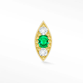 Nap earrings emerald 14k yellow featuring a vibrant emerald center stone flanked by diamonds in gold with evil eye accents