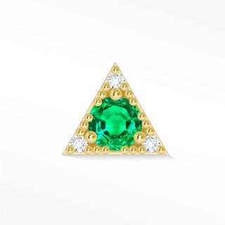 Nap earrings emerald featuring a vibrant green emerald in a triangular 14k yellow gold Échelon eye frame with diamonds