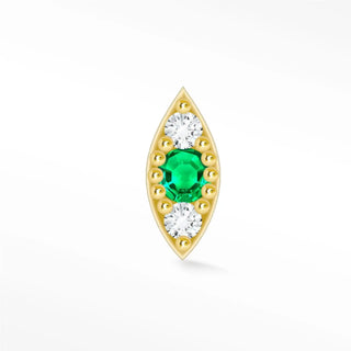 Nap earrings emerald 14k yellow featuring a vibrant emerald center stone flanked by diamonds in gold with evil eye accents