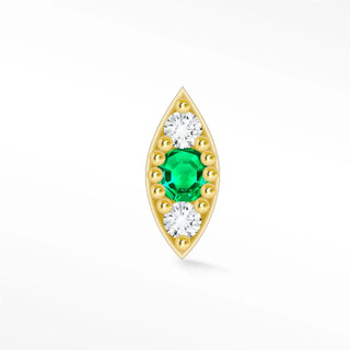 Nap earrings emerald 14k yellow featuring a vibrant emerald center stone flanked by diamonds in gold with evil eye accents