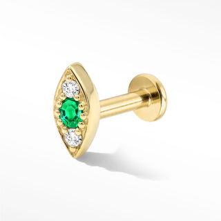 Flat Back Earrings Threadless Emerald 14k Gold Evil Eye | Wynning Stud