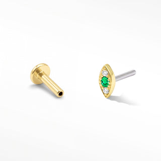 Flat Back Earrings Threadless Emerald 14k Gold Evil Eye | Wynning Stud