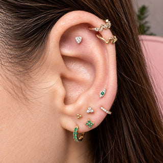 Flat Back Earrings Threadless Emerald 14k Gold Evil Eye | Wynning Stud