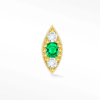 Evil Eye flat back earrings, in 14k yellow gold, emerald, stone size 1.5mm 