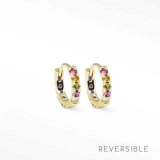Gold-toned natalie tourmaline reversible huggies 11mm earrings with multicolored pink yellow green and purple gemstones