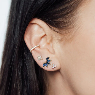 Natural blue sapphire flat back earring lotus 14k white - 14k gold