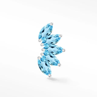 Natural blue topaz flat back earring lotus 14k white - 14k gold