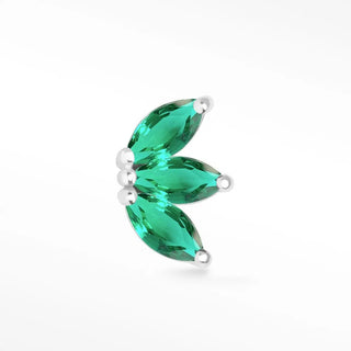 Natural emerald flat back earring baby lotus 14k white - 14k gold