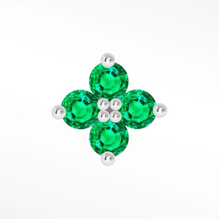 Natural Emerald Flat Back Earring Clover 14k White