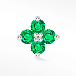 Natural emerald flat back earring clover 14k white - 14k gold