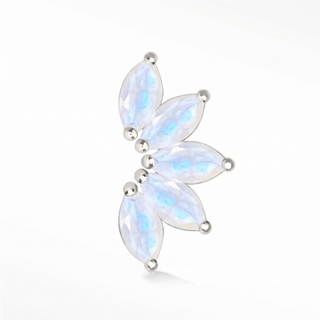 Natural Moonstone Flat Back Earring Lotus 14k White