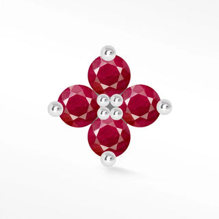 Natural ruby flat back earring clover 14k white - 14k gold
