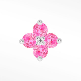 Natural Ruby Flat Back Earring Clover 14k White