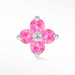 Natural Ruby Flat Back Earring Clover 14k White