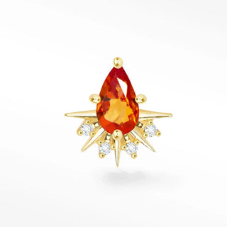 Padparadscha sapphire 14k yellow flat back earrings with radiant orange teardrop citrine center stone and diamond accents
