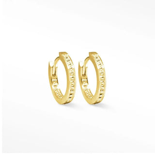 Pagoda gold vermeil hoop earrings 15mm with delicate beaded texture along the outer edge in gold vermeil