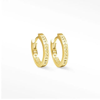 Pagoda gold vermeil hoop earrings 15mm with delicate beaded texture along the outer edge in gold vermeil