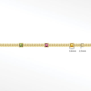 Permanent Chains Multi Sapphire Princess Cuban 2.5mm Designer Line | 14K Yellow