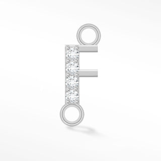 Nina Wynn sideways initial F connector with lab-grown diamonds in solid 14k white gold.