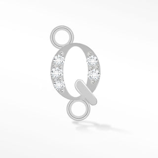 Nina Wynn sideways initial Q connector with lab-grown diamonds in solid 14k white gold.
