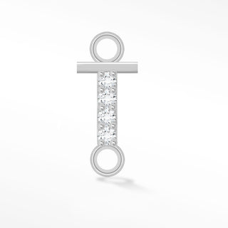 Nina Wynn sideways initial T connector with lab-grown diamonds in solid 14k white gold.