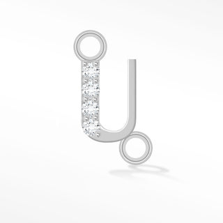 Nina Wynn sideways initial U connector with lab-grown diamonds in solid 14k white gold.