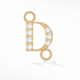 Nina Wynn sideways initial D connector with lab-grown diamonds in solid 14k yellow gold.