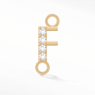 Nina Wynn sideways initial F connector with lab-grown diamonds in solid 14k yellow gold.