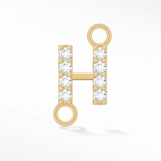 Nina Wynn sideways initial H connector with lab-grown diamonds in solid 14k yellow gold.
