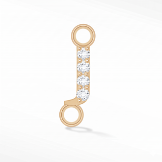Nina Wynn sideways initial J connector with lab-grown diamonds in solid 14k yellow gold.