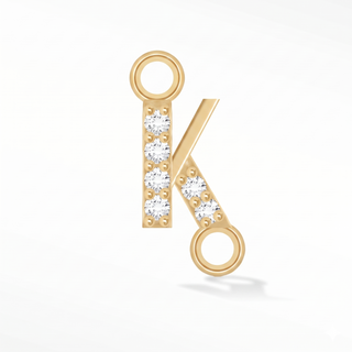 Nina Wynn sideways initial K connector with lab-grown diamonds in solid 14k yellow gold.