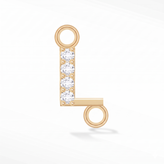 Nina Wynn sideways initial L connector with lab-grown diamonds in solid 14k yellow gold.