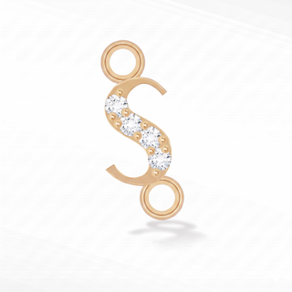 Nina Wynn sideways initial S connector with lab-grown diamonds in solid 14k yellow gold.