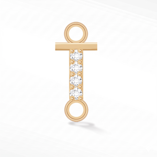 Nina Wynn sideways initial T connector with lab-grown diamonds in solid 14k yellow gold.