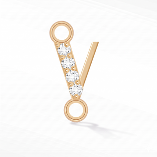 Nina Wynn sideways initial V connector with lab-grown diamonds in solid 14k yellow gold.